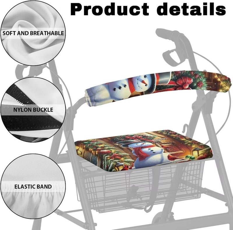 Rnyleeg Christmas Seat Covers for Rollator Walkers Snowman Walker Seat Covers for Seniors Washable Rollator Walker Seat and Backrest Cover - Image 4
